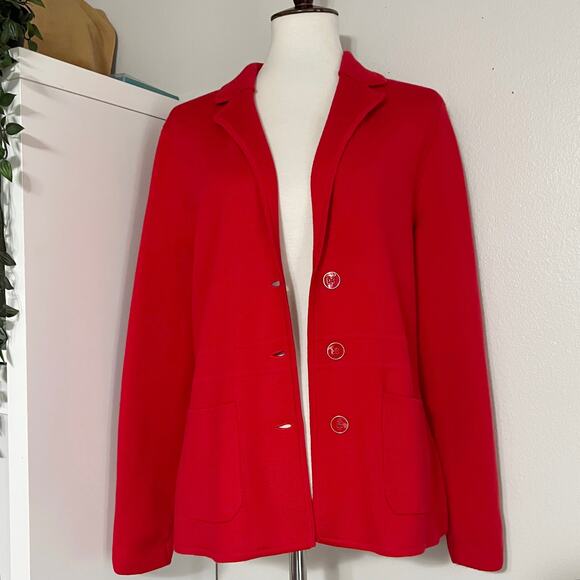 Talbots Women's Red 3 Button Front Blazer Jacket 100% Merino Wool Coat Sz Large - Picture 6 of 10